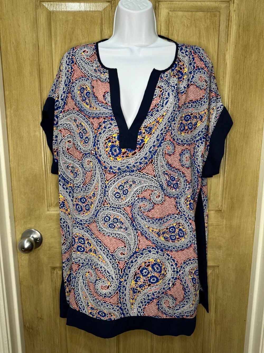 J. Crew Colorblock Paisley Tunic Top Swim Cover-Up F0821 Women's Size S